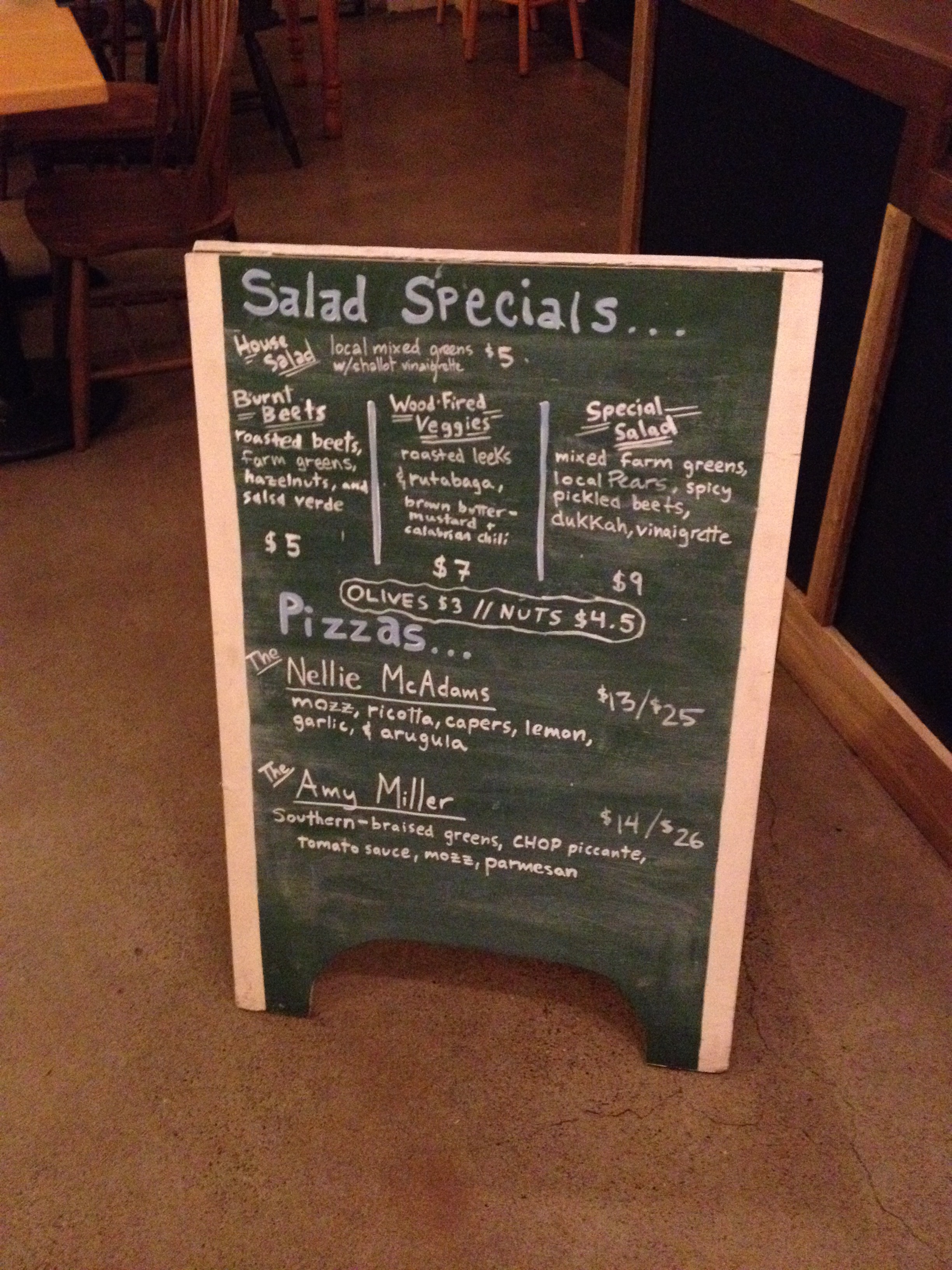 Specials board at Handsome Pizza in Portland, Oregon | vegetarianPDX